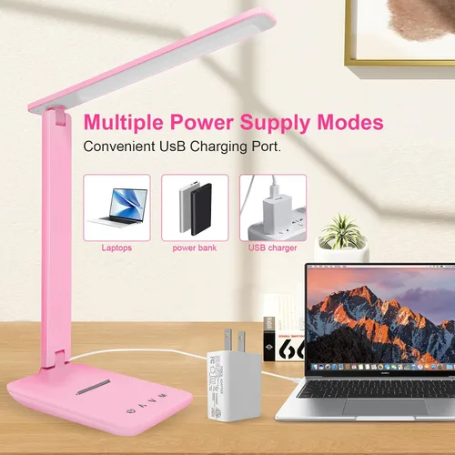 Miniatura 14 de Lámpara de escritorio LED White Crown, lámpara de mesa regulable, lámpara de lectura con puerto de carga USB, 5 modos de iluminación, control Negro
