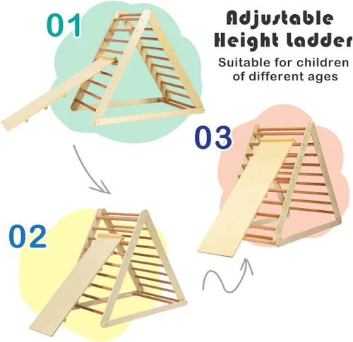 Miniatura 6 de Costzon - Juguete escalador de madera 3 en 1 para niños, escalador triangular con rampa, juguete Montessori de gimnasio e interiores para niños