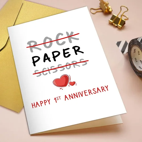 Miniatura 4 de Qiliji Tarjeta de feliz primer aniversario, divertida tarjeta de aniversario de boda de 1 año, tarjeta de felicitación de aniversario de papel