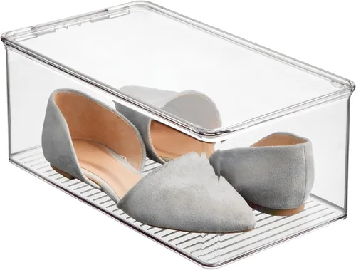 iDesign Caja de zapatos apilable – Caja de zapatos de plástico con tapa con bisagras – Transparente – Fabricado en Estados Unidos