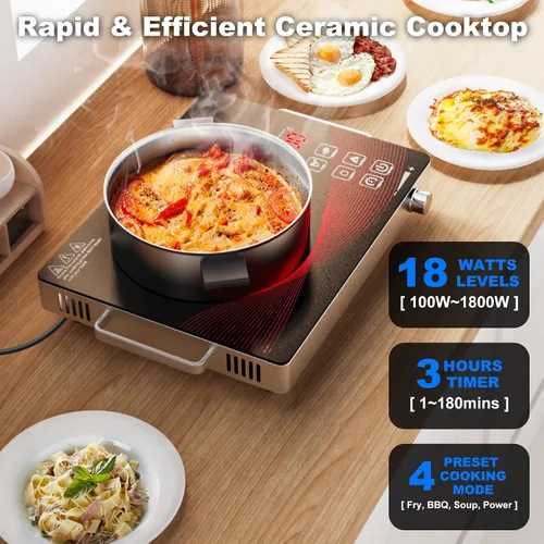 Miniatura 2 de 1800W Portátil Infrarrojo Estufa de Cocina de un solo Quemador Estufa Eléctrica de Vidrio de Cerámica Placa de Cocina Eléctrica Placa de Cocina