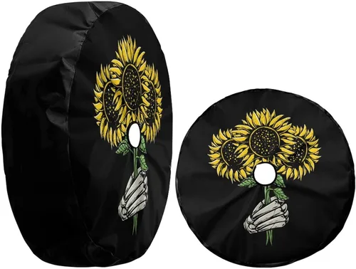 Miniatura 3 de Skeletons - Funda para neumático de repuesto con diseño de girasol, con orificio de cámara de respaldo, para remolque, RV, SUV y muchos vehículos