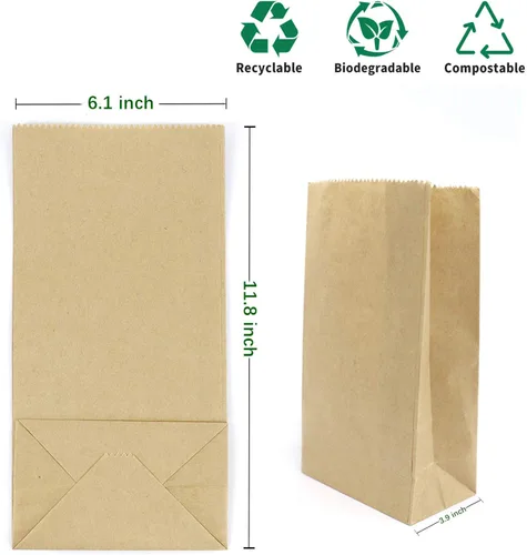 Miniatura 2 de Kslong - Bolsas de almuerzo de papel, 50 unidades, bolsas de papel marrón de 6 libras, 6.1 x 3.9 x 11.8 pulgadas, bolsas de papel kraft duraderas
