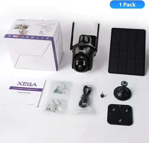 Miniatura 7 de Xega Cámara de seguridad solar WiFi, cámara IP inalámbrica PTZ HD para exteriores, batería recargable de vigilancia con panel solar