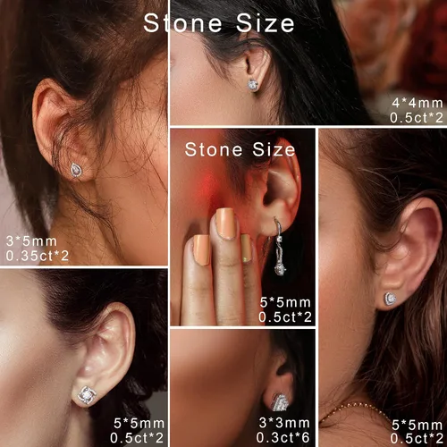 Miniatura 5 de SMILEST Aretes de halo de moissanita de 1 a 2 quilates para mujeres y hombres, diseño de princesa Cushion D Color VVS1 Clarity, aretes de diamantes