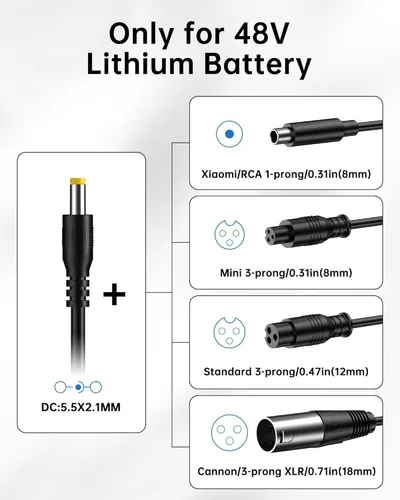 Miniatura 2 de WUKUR Cargador de scooter eléctrico de 54.6V 2A, 5 conectores para baterías de litio de 48 V, compatible con Lectric XP 2.0/3.0, para Ecotric