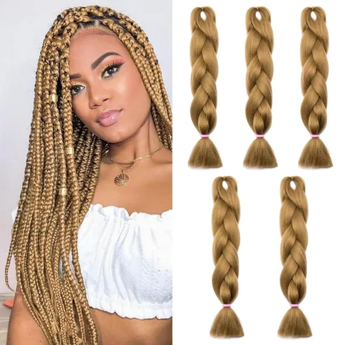 Miniatura 108 de Benehair Extensiones de cabello trenzado ombré de 24 pulgadas, 1 paquete de extensiones de cabello trenzado jumbo de alta temperatura, cabello