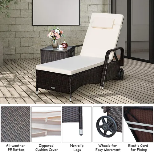 Miniatura 8 de COSTWAY Silla de salón de ratán para patio, sofá reclinable ajustable, acolchado, jardín
