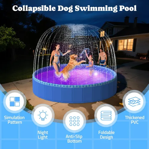 Miniatura 6 de Piscina plegable para perros con aspersor, luz LED RGB, 160 cm, piscina de plástico duro plegable para niños, piscina de chapoteo para perritos