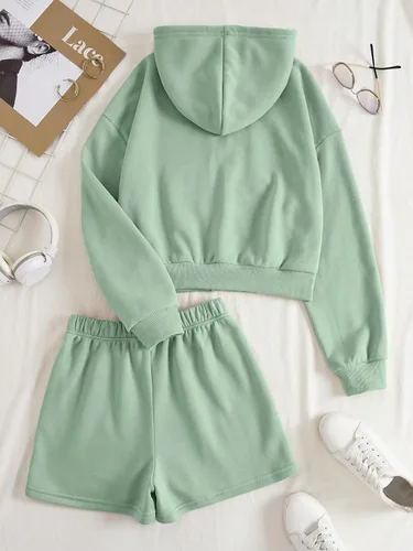 Miniatura 2 de Verdusa Conjunto de sudadera con capucha y pantalones cortos de 2 piezas para mujer