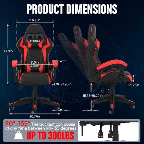 Miniatura 3 de Bigzzia Silla de juegos con cojín térmico, sillas ergonómicas de videojuegos con almohada y soporte lumbar, silla de computadora ajustable en altura