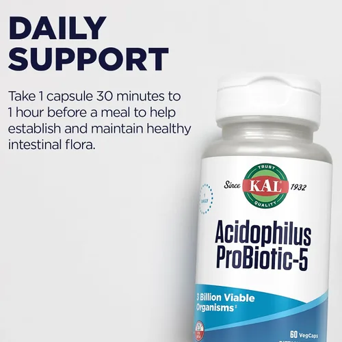 Miniatura 4 de KAL Acidophilus Tabletas, probiótico-5 cápsulas, 3 bilis, 60