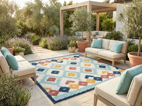 Miniatura 15 de Unique Loom Belize Outdoor Collection - Alfombra Sarstoon (2 x 8 pies, color marfil/azul claro)