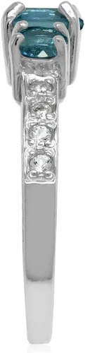 Miniatura 4 de Silvershake Anillo de plata de ley 925 chapada en oro blanco o amarillo de 3 piedras preciosas de forma redonda, joyería nupcial para mujer