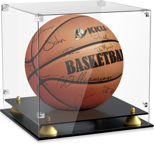 KKU - Vitrina de exhibición de acrílico para balón de baloncesto, tamaño completo transparente, vitrina de balón de baloncesto de doble nivel con