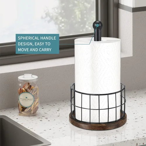 Miniatura 3 de YINMIT Portarrollos de Papel de Cocina de Madera para Encimera, Portarrollos de Papel Estilo Granja con Base Resistente, Portarrollos de Papel