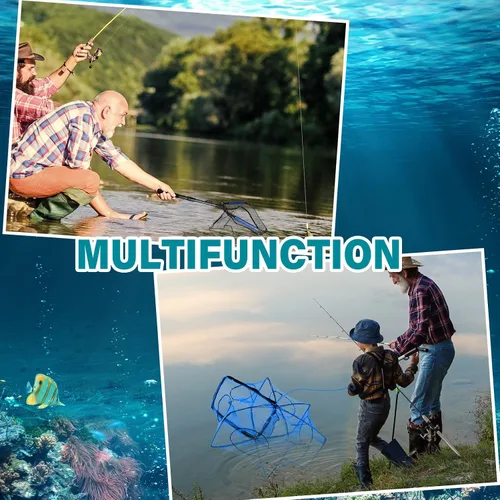 Miniatura 7 de Windyun 3 trampas de cebo de pesca plegadas, incluye red de aterrizaje de peces con mango telescópico, trampas cilíndricas hexagonales para peces
