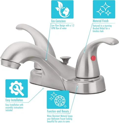 Miniatura 6 de Aqua Vista 15-B42WP-BN-AV - Grifo para lavabo de baño con dos asas, níquel cepillado