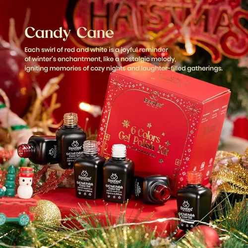 Miniatura 2 de Beetles - Juego de esmaltes de uñas de gel de bastón de caramelo, 6 piezas con brillantina, color rojo burdeos, kit de gel brillante blanco nieve