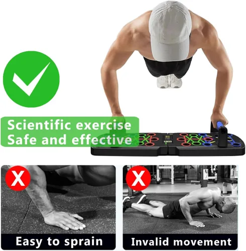 Miniatura 4 de Push Up Board with Counter, Foldable Home Workout Equipment for Men, Portable Pushup Board for Chest, Shoulders, Back & Triceps Training Negro/Azul