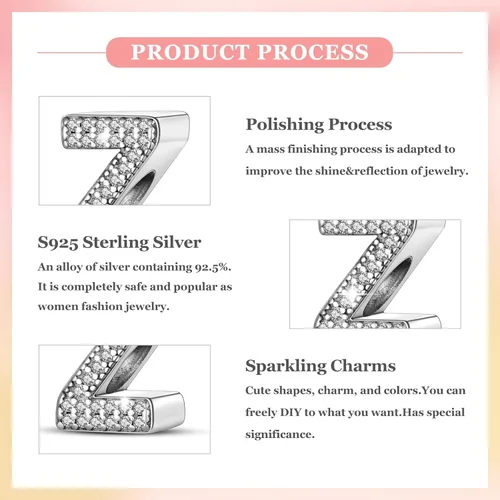 Miniatura 132 de PARCOM Dijes de letras compatibles con pulseras Pandora de plata esterlina S925 con iniciales para pulseras del alfabeto A-Z, cuentas de letras
