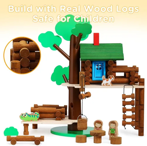 Miniatura 5 de SainSmart Jr. Juego de construcción de casa de árbol de madera de 2 niveles, regalo educativo para niños, juguete creativo STEM con cabañas y hojas