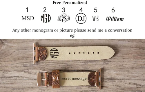 Miniatura 2 de Correa de reloj de cuero para mujer con nombre personalizado compatible con Apple Watch de 1.575 pulgadas, 1.614 pulgadas, 1.496 pulgadas, 1.654