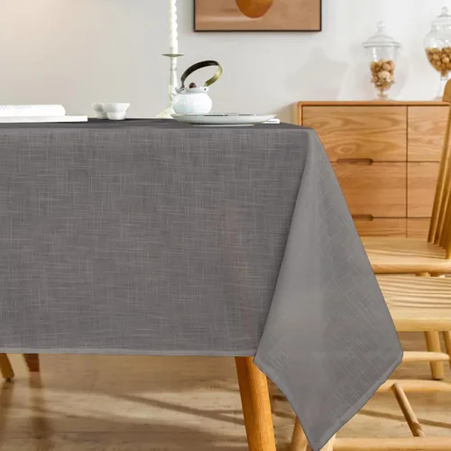 Miniatura 12 de Mantel rectangular texturizado natural 100% poliéster, mantel ligero slubby de 60 x 84 pulgadas, mantel de arpillera resistente al agua y a