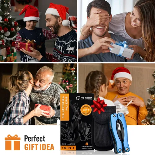Miniatura 5 de Práctico relleno de calcetín navideño para hombres, papá, esposo Navaja de bolsillo multiherramienta 15 en 1 y alicates Regalo compacto EDC