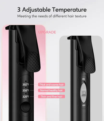 Miniatura 4 de FARERY Mini rizador de pelo de cerámica de 1/2 pulgada con 3 temperaturas ajustables, 100-240 V de doble voltaje, rizador de viaje para cabello