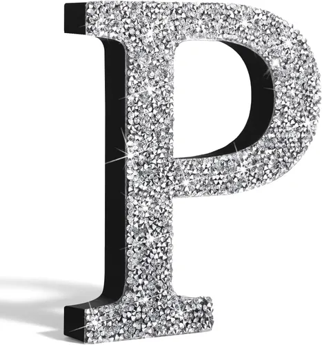 Miniatura 34 de Qunclay Letras brillantes de cristal plateado de 5.7 pulgadas, decoración de diamantes triturados, letra de madera con purpurina con tornillo