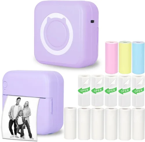 Miniatura 8 de Mini Impresora Térmica de Pegatinas sin Tinta con 14 Rollos de Papel, Compatible con iPhone/Teléfono Android/Tableta, Mini Impresora de Bolsillo