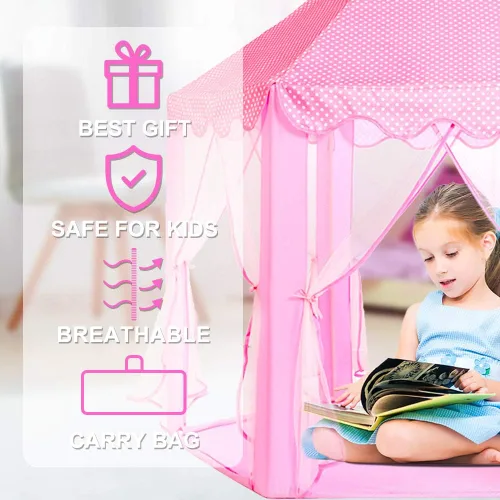 Miniatura 4 de wilwolfer tienda de campaña tipo castillo de princesa para niñas, tienda de campaña hexagonal grande para jugar, casa de juegos con luces de Rosa