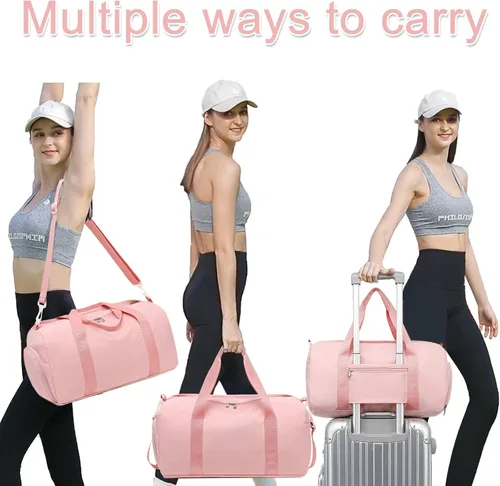 Miniatura 2 de Bolsa de viaje deportiva para gimnasio para hombres y mujeres con compartimento para zapatos, bolsillo húmedo, Rosa (Pure Pink), Bolsa de gimnasio