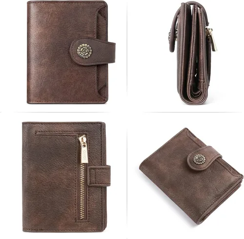 Miniatura 7 de Cartera RFID triple pequeña para mujer, 1 café., Compacto