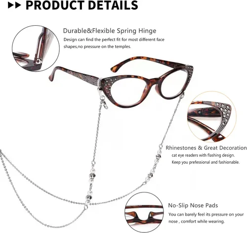 Miniatura 3 de EYEURL Gafas de lectura de ojo de gato para mujer, bloqueo de luz azul, paquete de 3 lectores de computadora de 1.75 pulgadas con bisagra