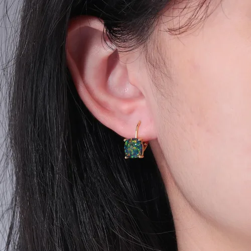 Miniatura 2 de CiNily Aretes colgantes para mujeres y niñas, hipoalergénicos, chapados en oro de 14 quilates, aretes con dije cuadrado de ópalo, aretes de palanca