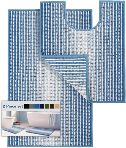 Miniatura 69 de Juegos de Alfombras y Tapetes para Baño, Juego de Alfombra de Baño de Felpilla Gruesa Absorbente de 2 Piezas Antideslizante, Tapetes Suaves