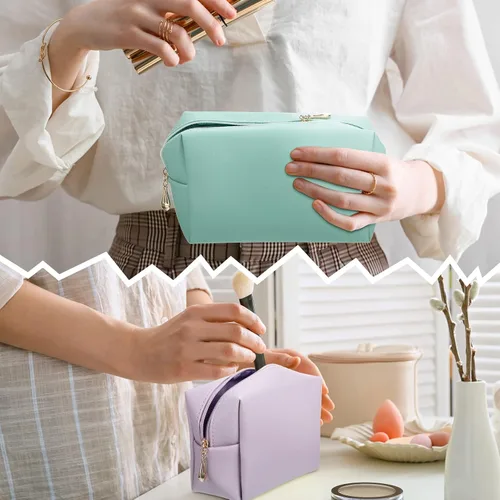 Miniatura 7 de Jexine 9 bolsas de maquillaje de cuero con cremallera bolsa de cosméticos Preppy resistente al agua versátil bolsa de maquillaje organizador