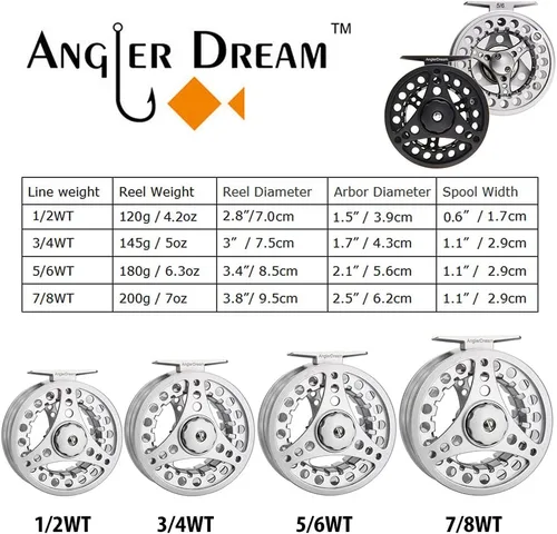 Miniatura 2 de Carrete de mosca (1/2WT 3/4WT 5/6WT 7/8WT) con línea Combo de aleación de aluminio Arbor grande Carretes de pesca con mosca Peso adelante Línea