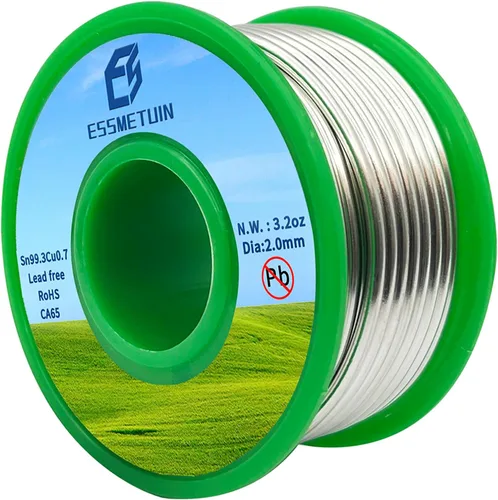 Essmetuin Hilo de Soldadura Sin Plomo (Sn99.3Cu0.7) Para Fontanería/Vidrio Manchado/Manualidades/Joyería 217℃ Punto de Fusión 2.0MM Sin Flujo, ROHS