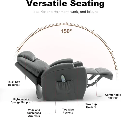 Miniatura 6 de Korser - Silla reclinable, silla mecedora con masaje y calor, sillas reclinables de giro 360° para adultos, silla mecedora manual con control remoto