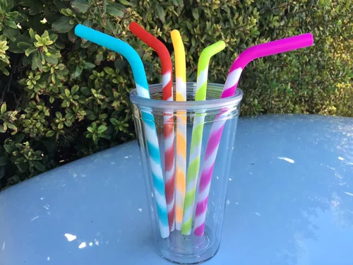 Miniatura 3 de Pajitas reutilizables de silicona de grado alimenticio (paquete de 5) - Limpio para lavavajillas, seguro para niños