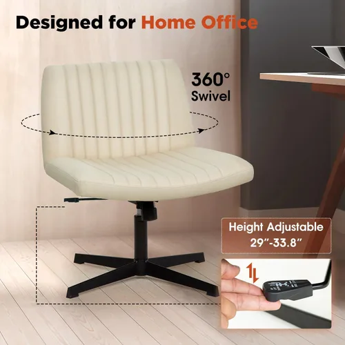 Miniatura 4 de Silla cruzada sin brazos, silla de oficina con patas cruzadas, cómoda silla de tocador con respaldo, silla de escritorio giratoria ancha ajustable