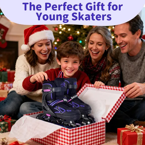 Miniatura 6 de BELEEV Patines en línea con ruedas iluminadas y cordones, cuchillas ajustables de 4 tallas para niños, niños y niñas de 5-8, 8-12, 6-12, patines