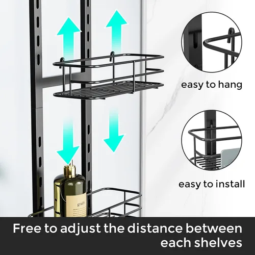 Miniatura 4 de ODesign Organizador de ducha sobre la puerta, organizador colgante ajustable de 3 niveles con 4 ganchos, organizador de baño a prueba de óxido
