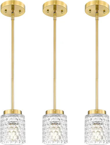 Miniatura 12 de FEMILA Lámpara Colgante Dorada, Accesorios de Iluminación Colgante de 4", Iluminación para Isla de Cocina, Vidrio Martilleado, Base E26, 4FY86MIL BG