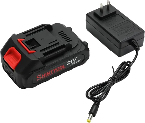 Batería de litio de 21V - Batería de 2.0 Ah con adaptador de cargador, indicador LED, compatible con soplador de hojas y cultivador inalámbrico