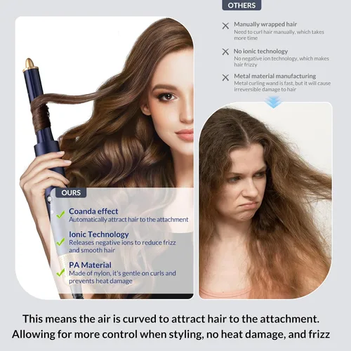 Miniatura 5 de Set de Cepillo Secador de Pelo 6 en 1 y Rizador de Cabello, Cepillo Alisador de Aire Caliente para Secado Rápido, Alisado y Volumización, Sin Daño