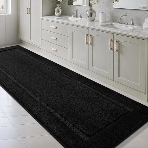 Miniatura 14 de Juego de alfombras de baño de 3 piezas de color blanco hueso, ultra suave, gruesa, esponjosa, microfibra absorbente, parte trasera antideslizante